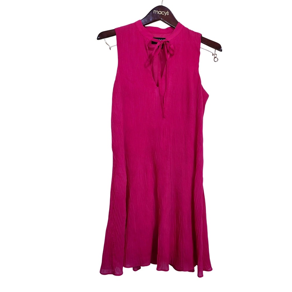 Laundry by Shelli Segal Mini Dress Womens 6 Pink Mod Plisse Sleeveless Tie Neck